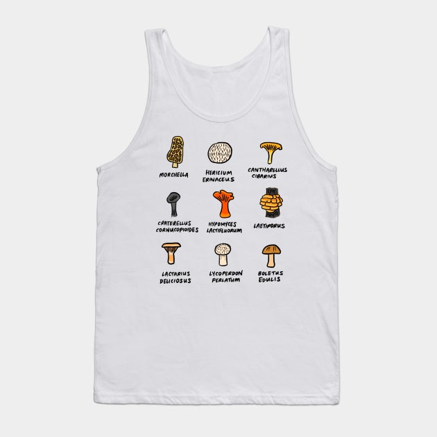 Illustrated Types of Wild Fungi Tank Top by bonniemamadraws